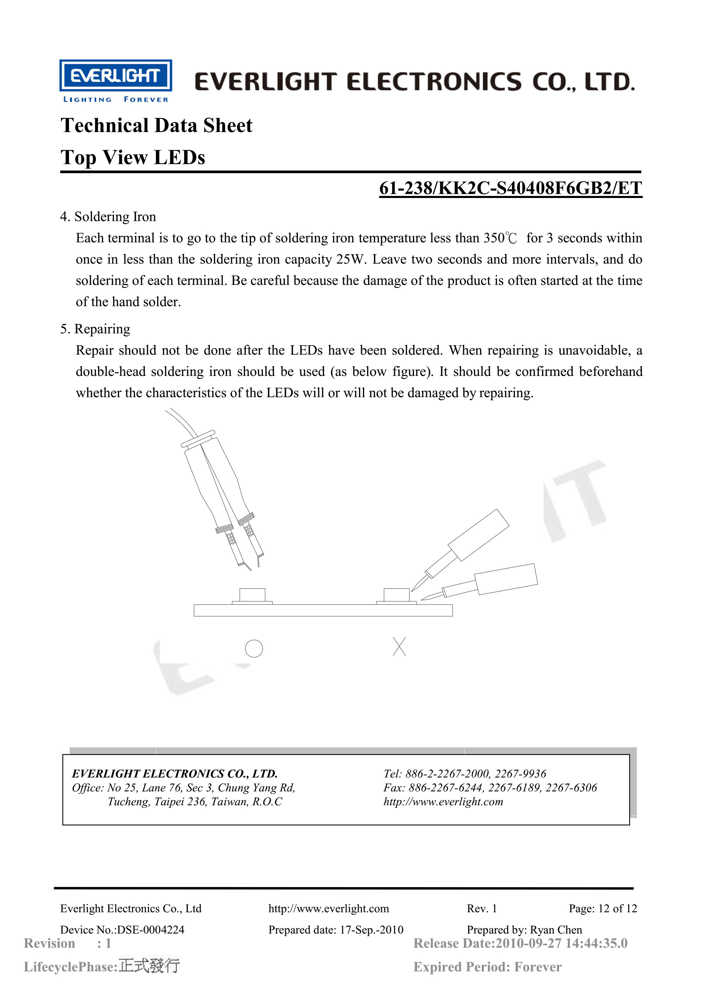 EVERLIGHT 5050 SMD LED 61-238-KK2C-S40408F6GB2-ET Datasheet