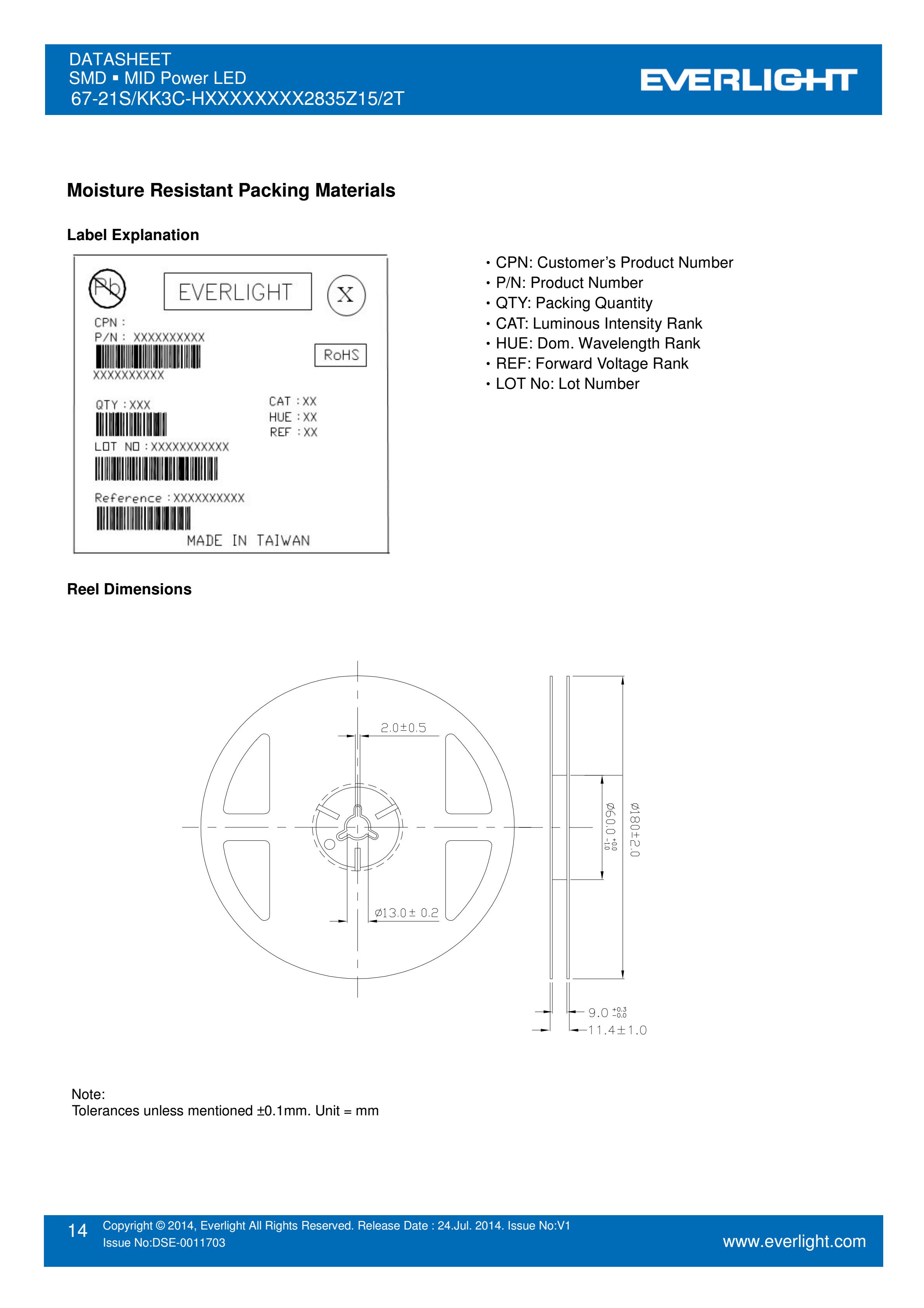 EVERLIGHT 2835 SMD LED 67-21S/KK3C-H5757R2R52835Z15/2T Datasheet