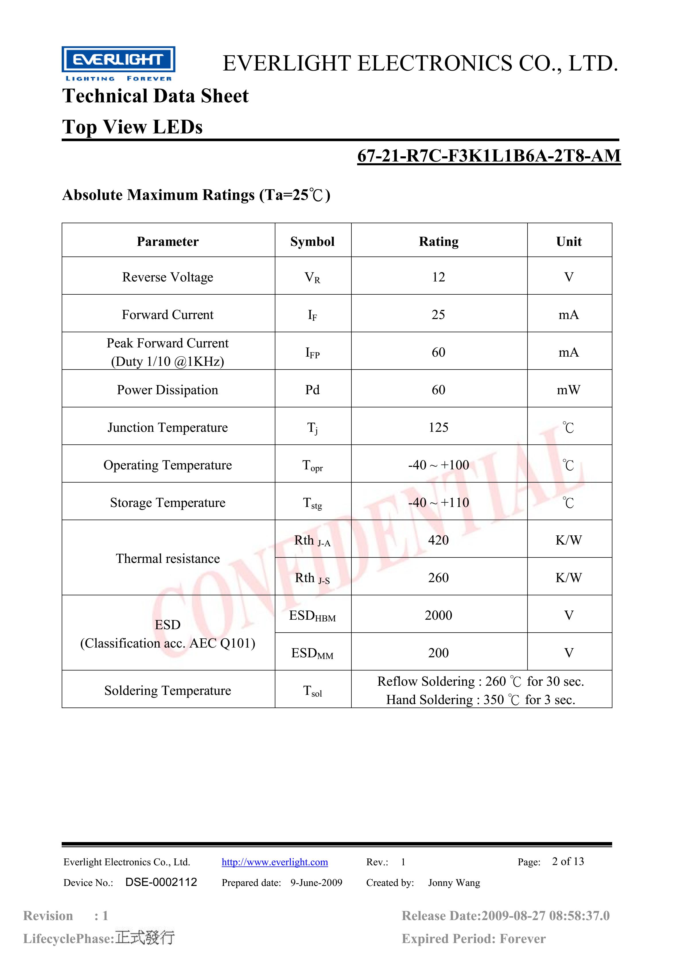 Everlight 3528 Car lamp beads 67-21-R7C-F3K1L1B6A-2T8-AM Datasheet