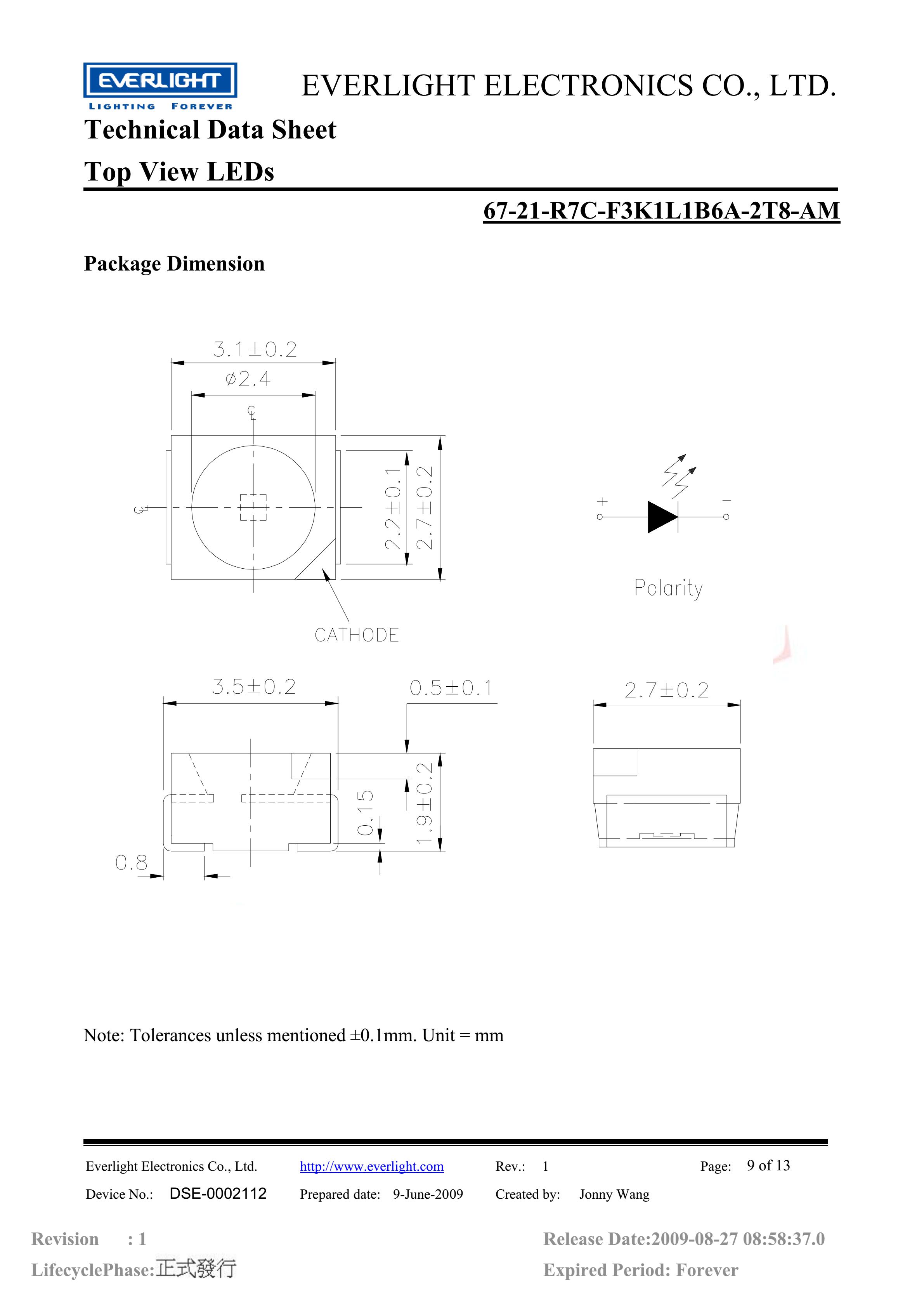 Everlight 3528 Car lamp beads 67-21-R7C-F3K1L1B6A-2T8-AM Datasheet