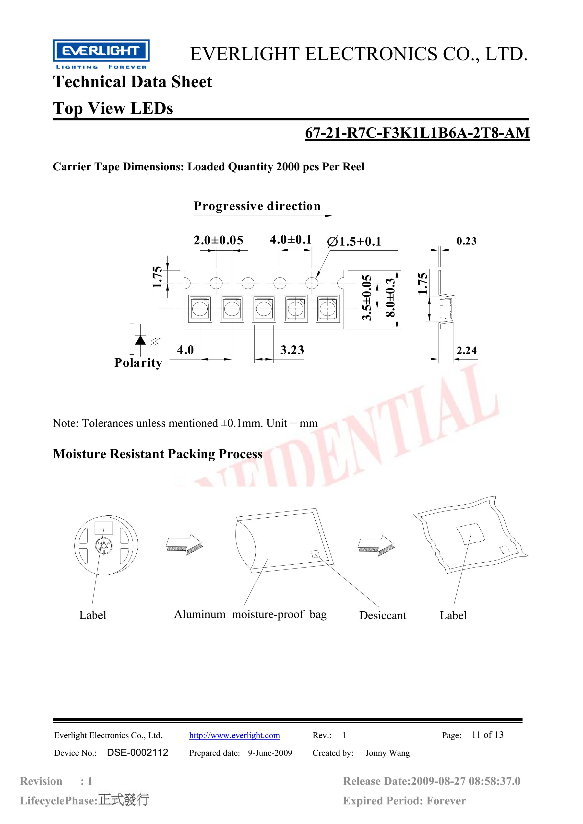 Everlight 3528 Car lamp beads 67-21-R7C-F3K1L1B6A-2T8-AM Datasheet